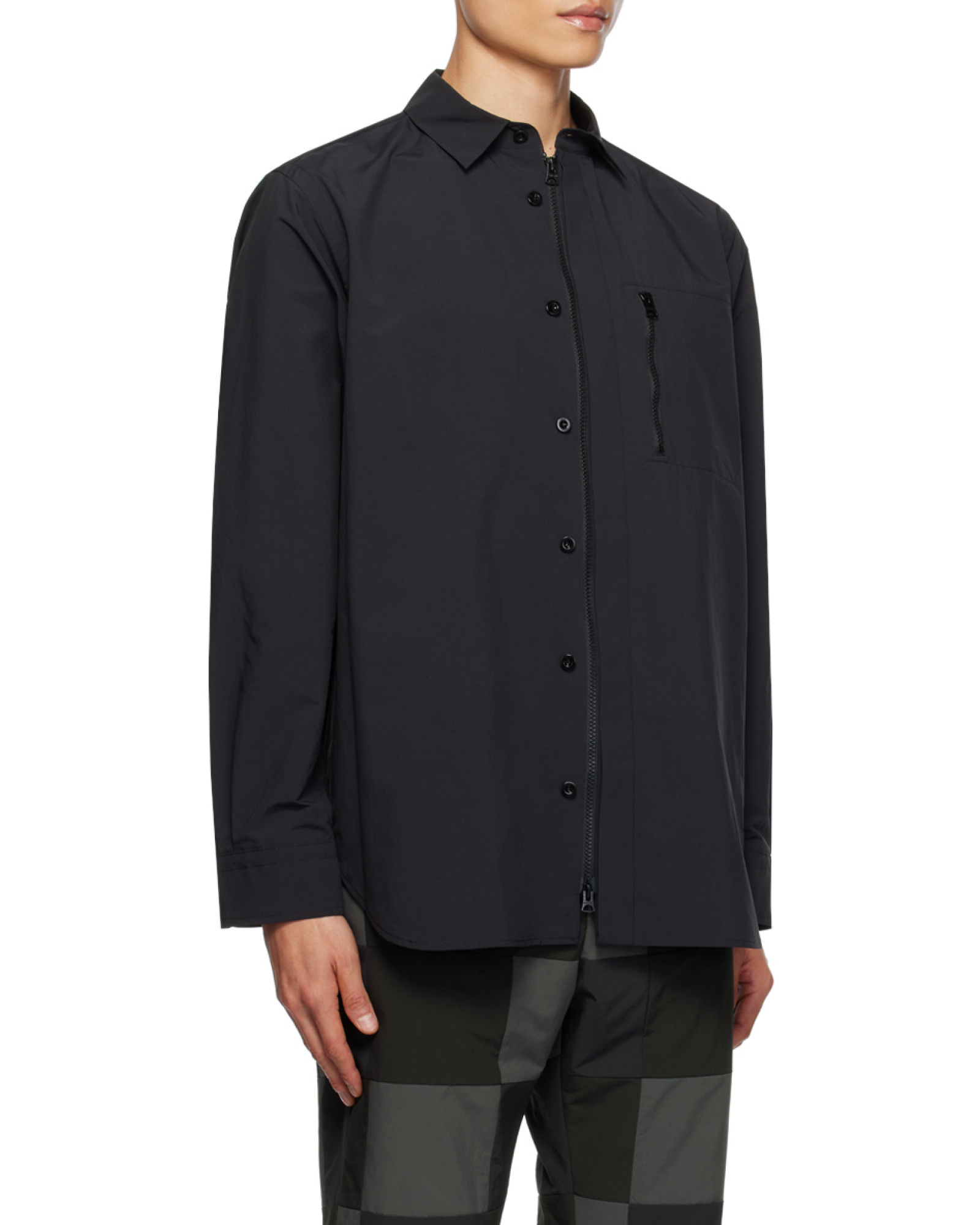 Sacai Matte Long-sleeved Zipper Shirt In Black