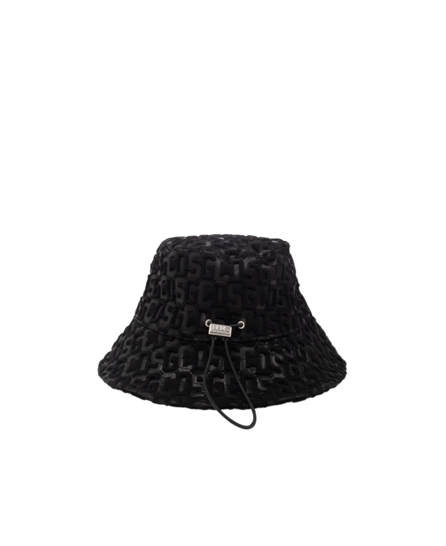 Gcds Embossed-monogram Drawstring Bucket Hat In Black