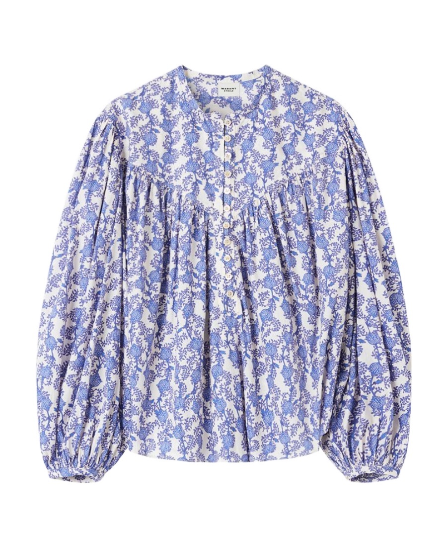 Shop Isabel Marant Étoile Salika Floral Printed Cotton Top In Blue