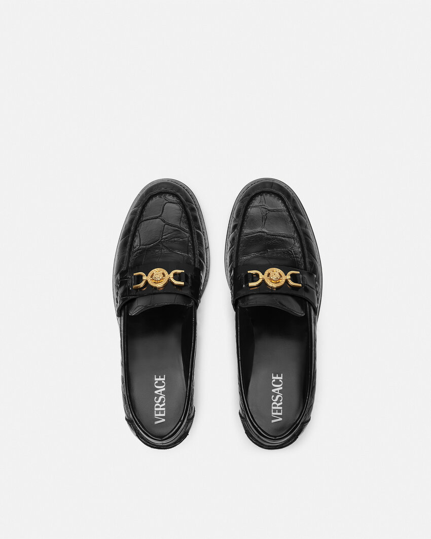 Versace Medusa 95 Embossed Slip-on Loafers In Black