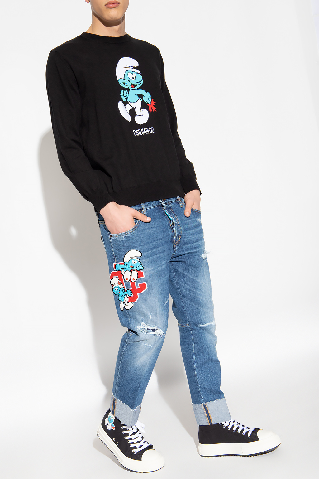 Dsquared2 Intarsia-knit Organic Cotton Jumper In Black