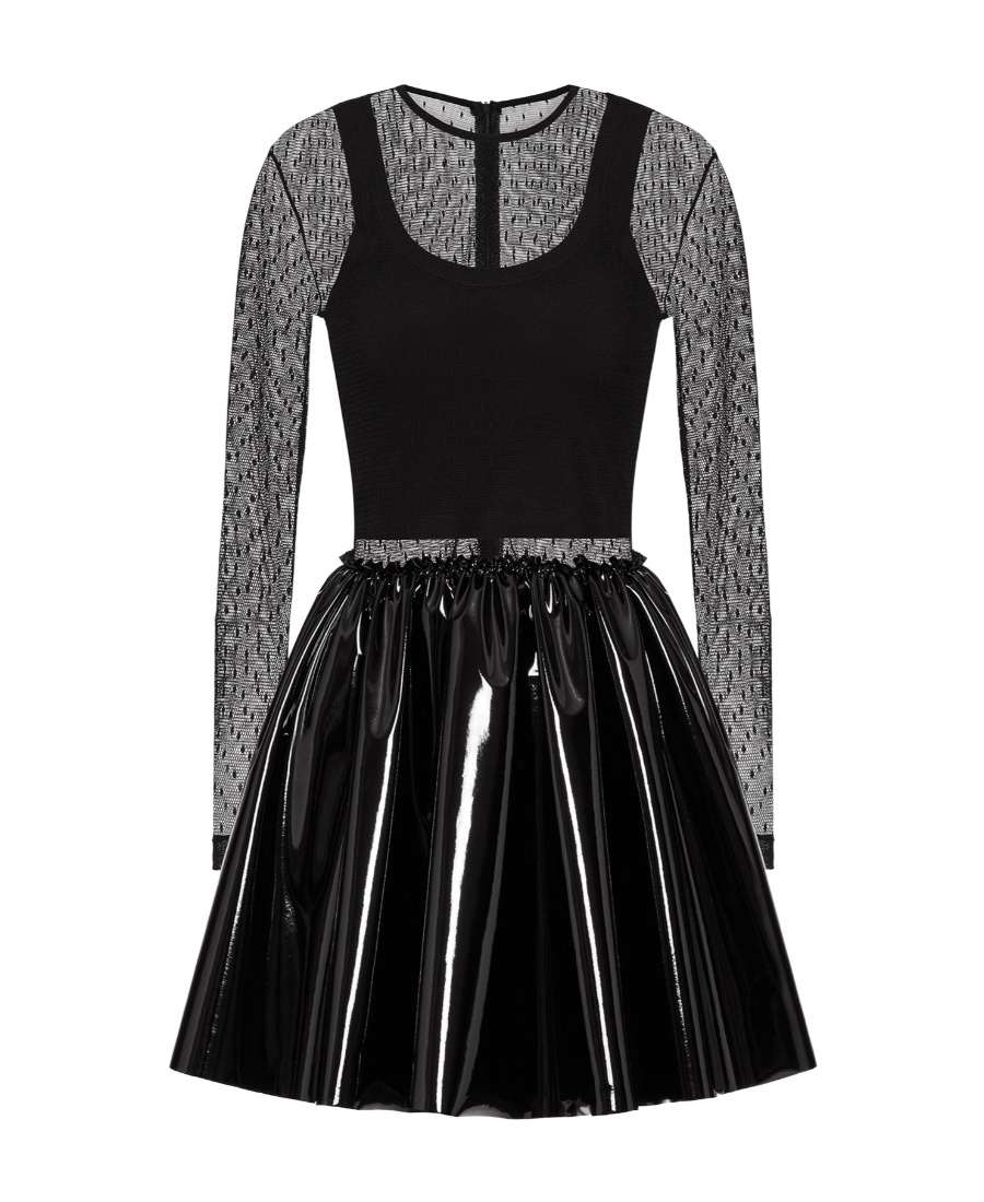 Red Valentino Elastic Mesh Tulle Dress In Black