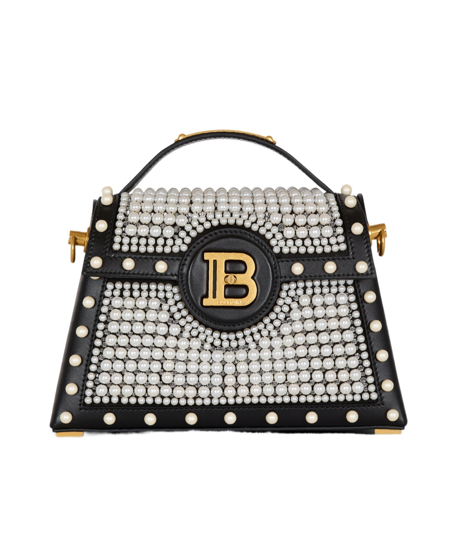 BALMAIN B-BUZZ DYNASTY BAG IN LEATHER AND EMBROIDERED SATIN