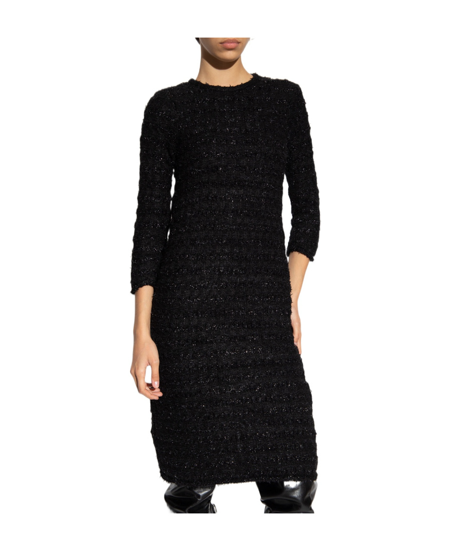 Balenciaga Tweed Button-up Dress In Black