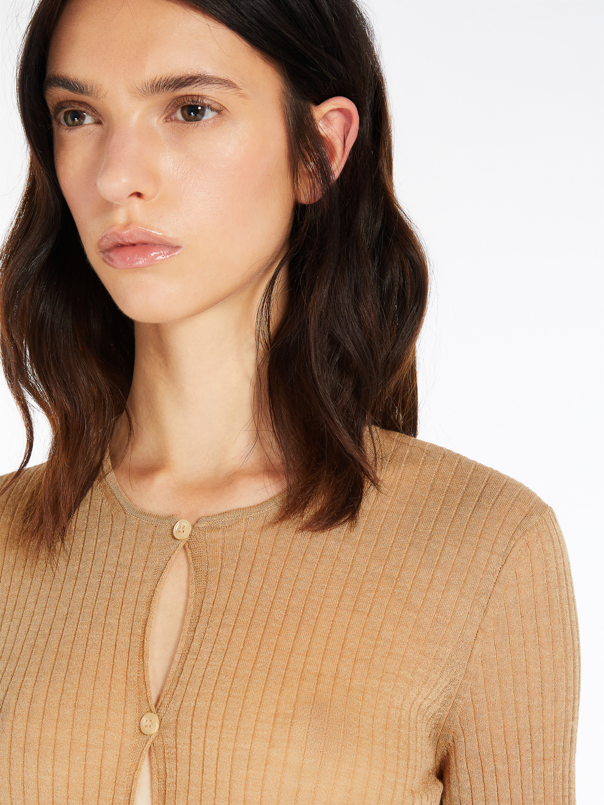 Sportmax Ribbed Slim Fit Bodysuit With Button Closure In Brown