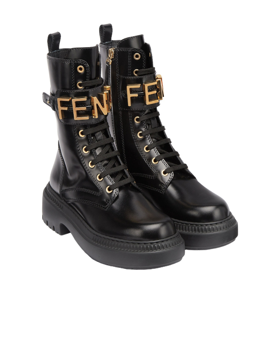 Fendi Lace-up Ankle Boots In Black