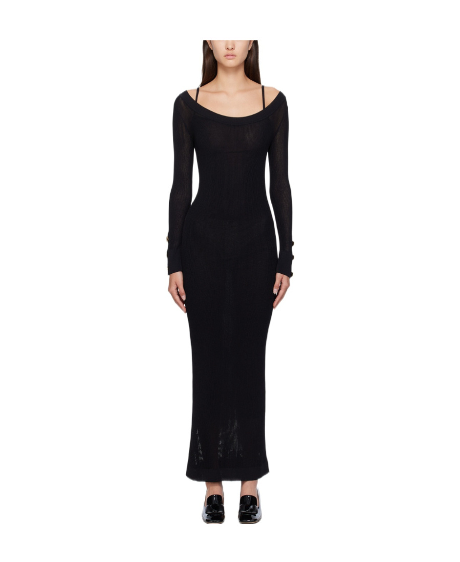 Moschino Long-sleeved Round-necked Dress In Black