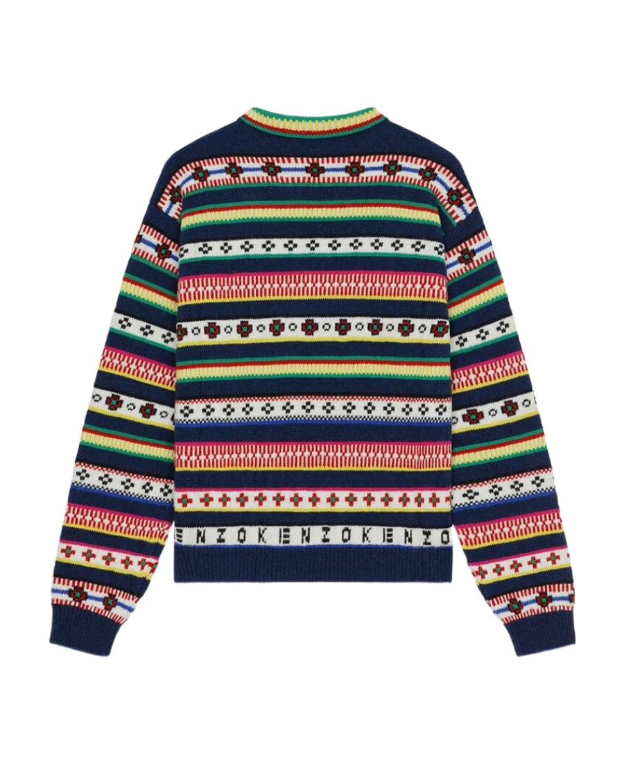 Kenzo Striped Wool-cotton Blend Jumper In Black