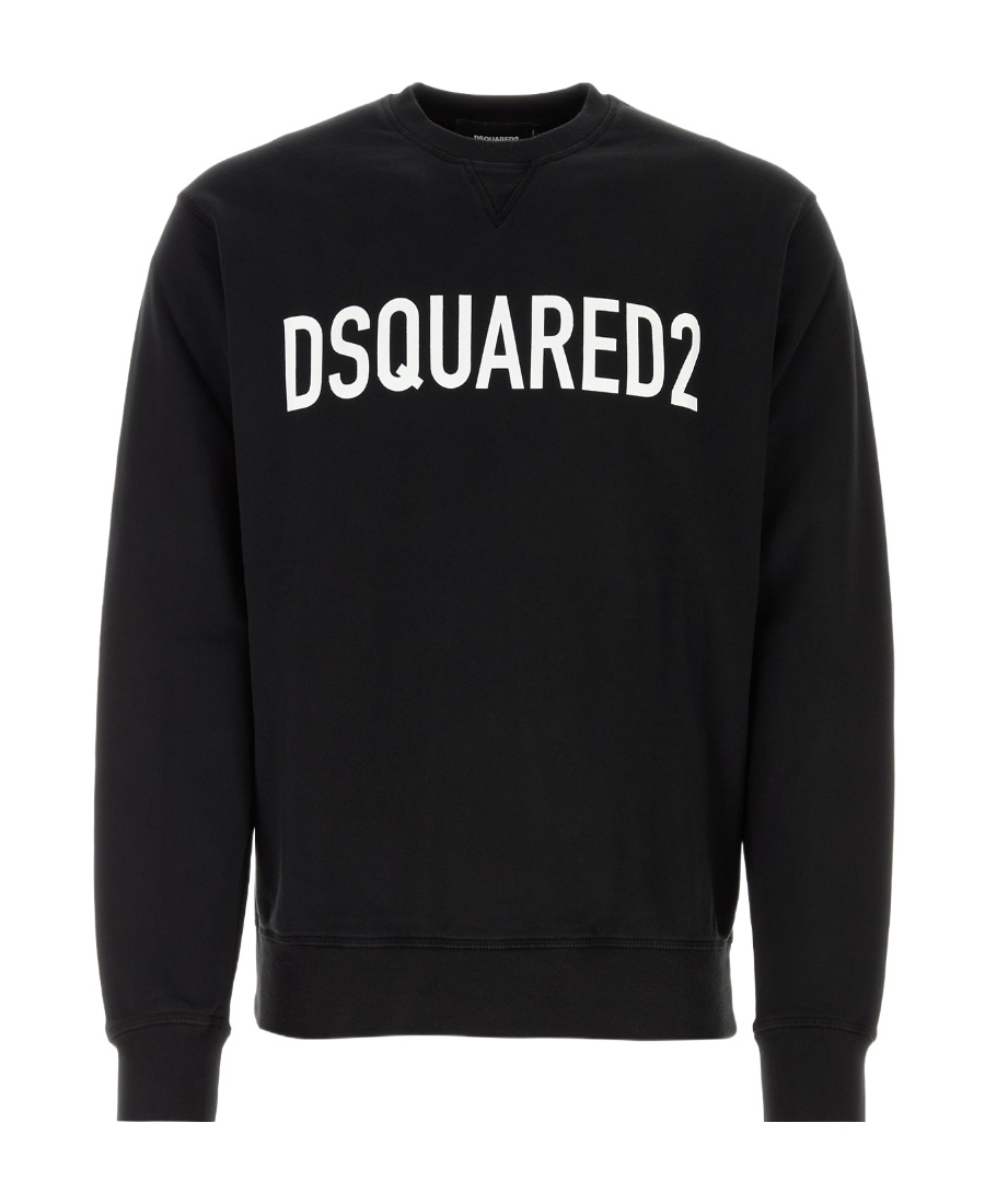 Dsquared2 Cotton Crewneck Sweater With Ribbed Hem In Black