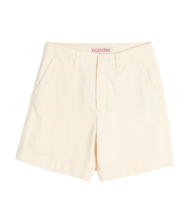 Valentino Ecru Cotton And Linen Bermuda Shorts In White