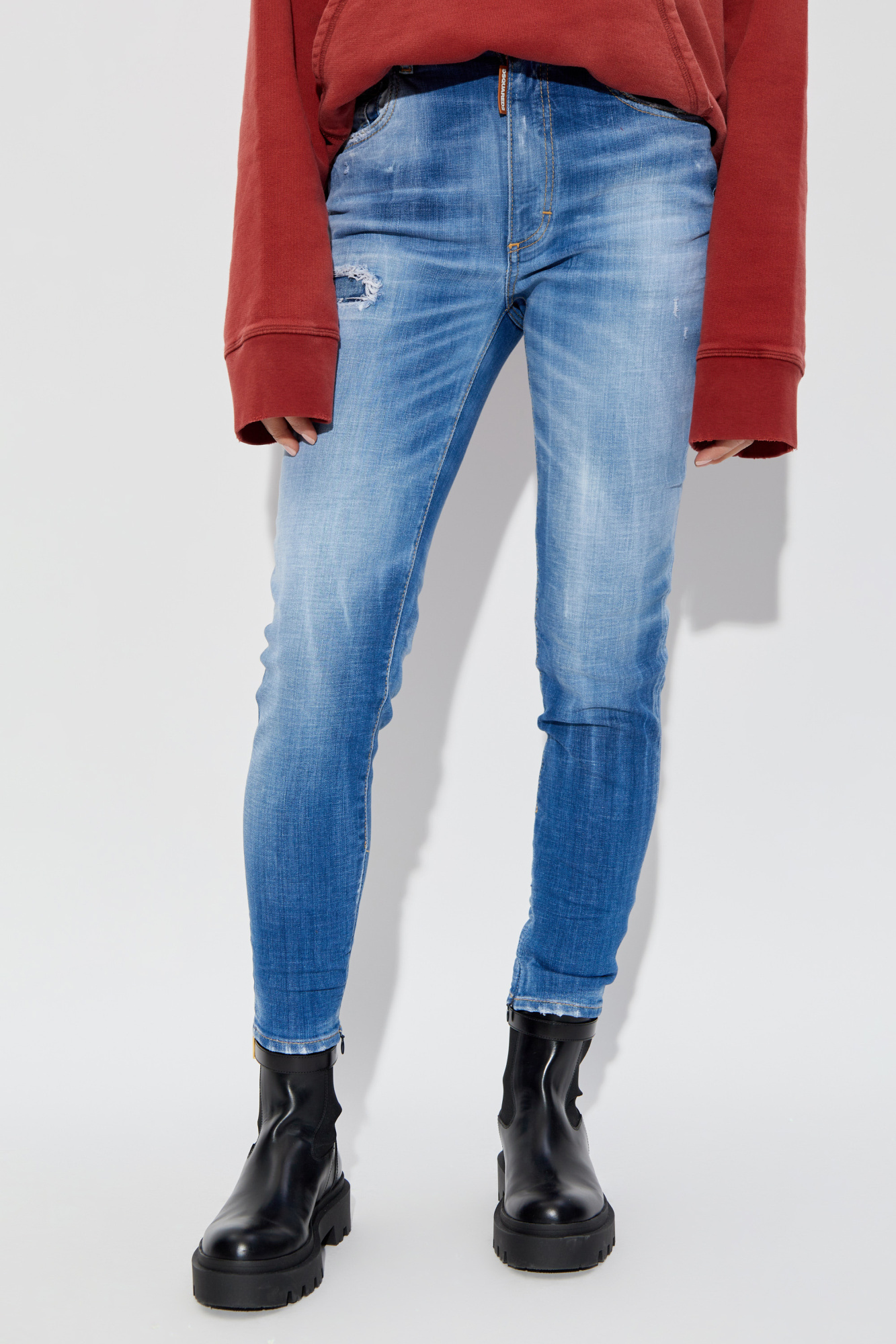Shop Dsquared2 Logo Patch Jeans In Blue