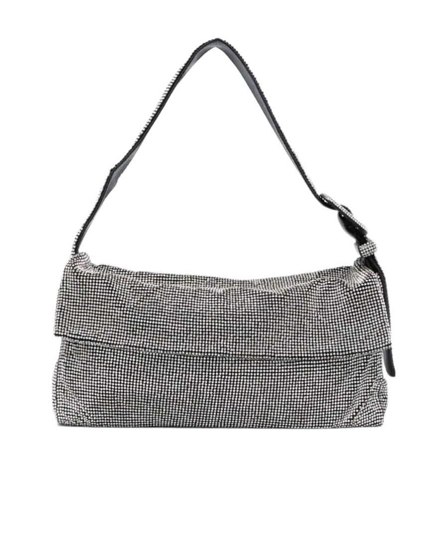 Benedetta Bruzziches Vitty La Mignon' Silver Shoulder Bag With Gem Embellishment In Rhinestone Mesh In Gray
