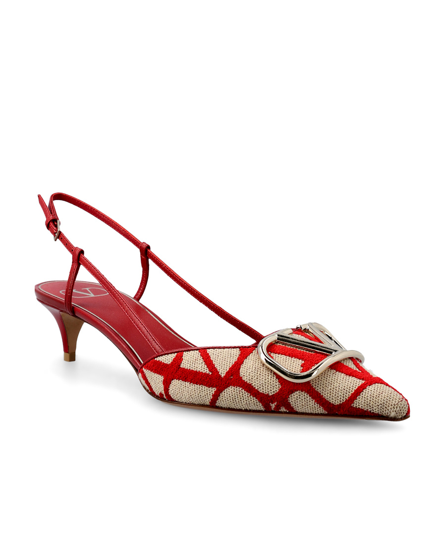 Valentino Garavani Toile Iconographe Pumps With Pointed Toe And Ankle Strap In Red