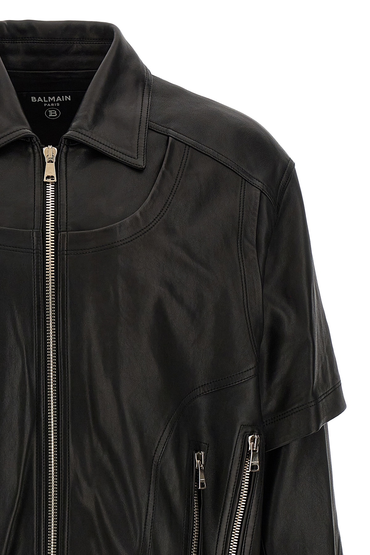 Shop Balmain Layered Leather Jacket In Black