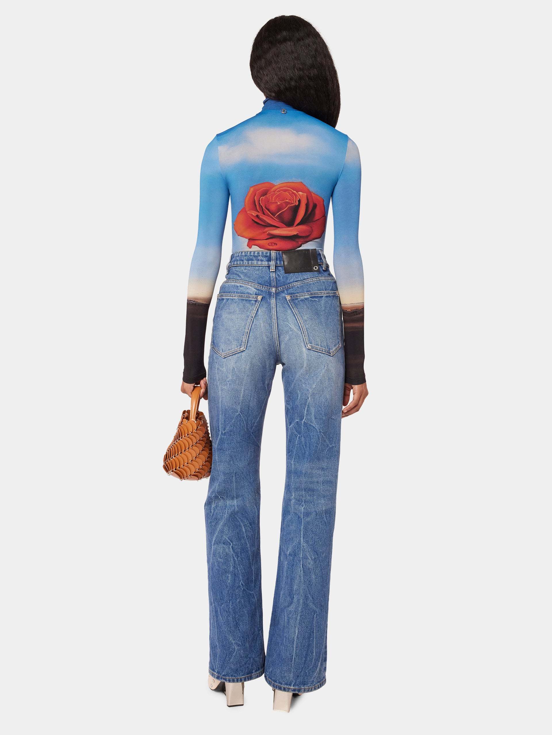 Rabanne Rose Print Long-sleeve Top In Multicolor