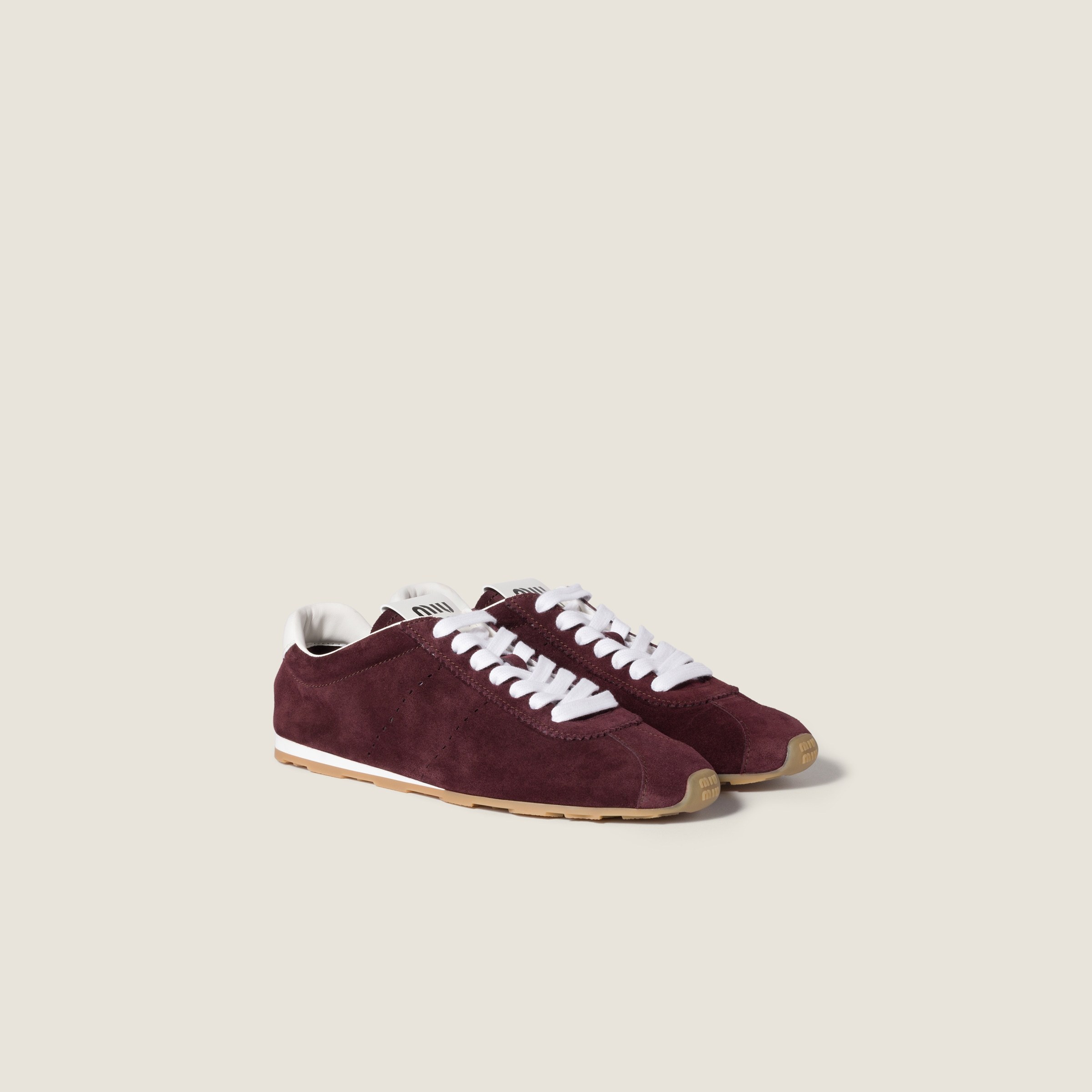 Miu Miu Suede Bicolor Retro Trainer Sneakers In Burgundy