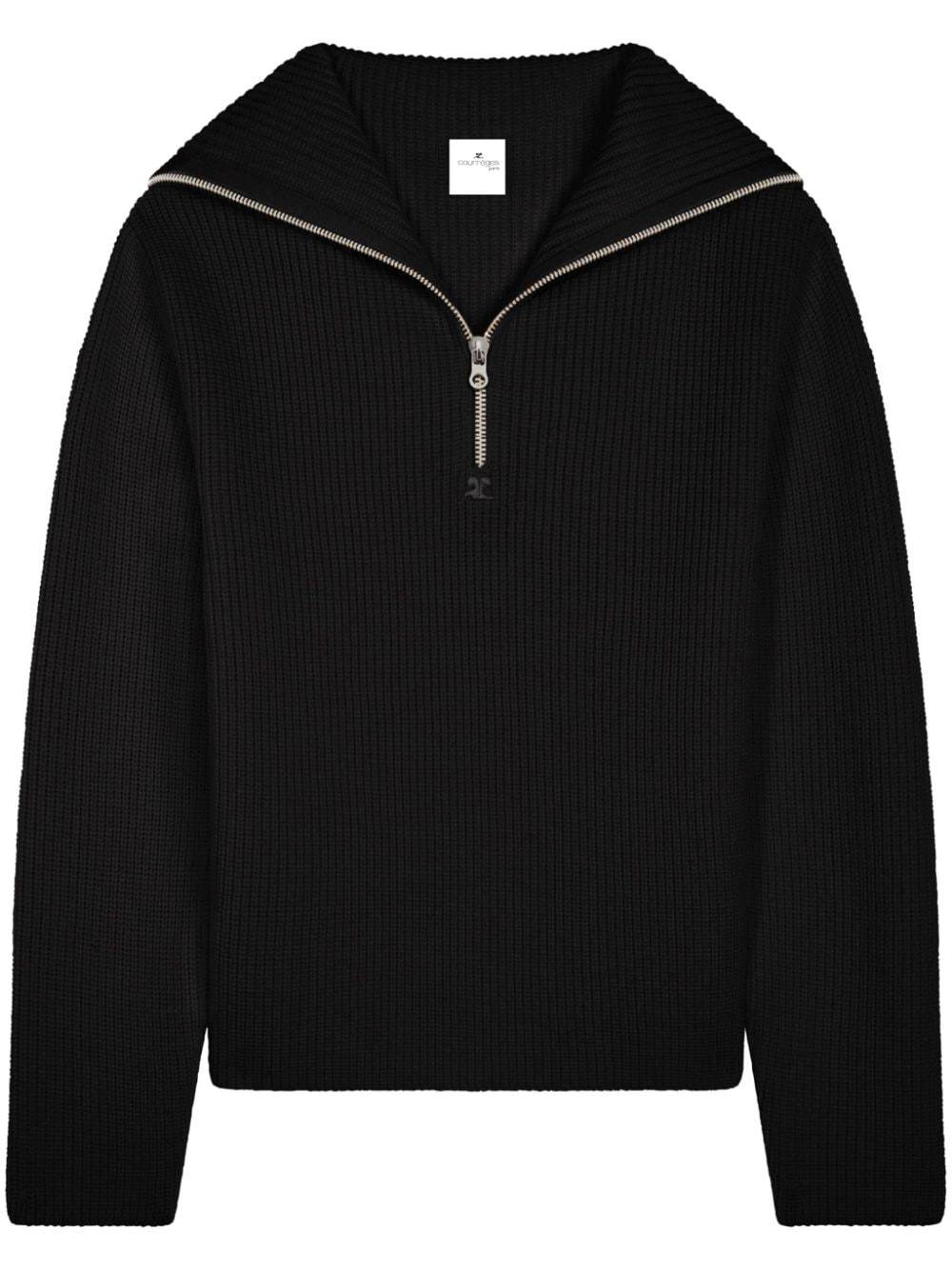 Courrèges Crewneck Wool Sweater V-neck In Black