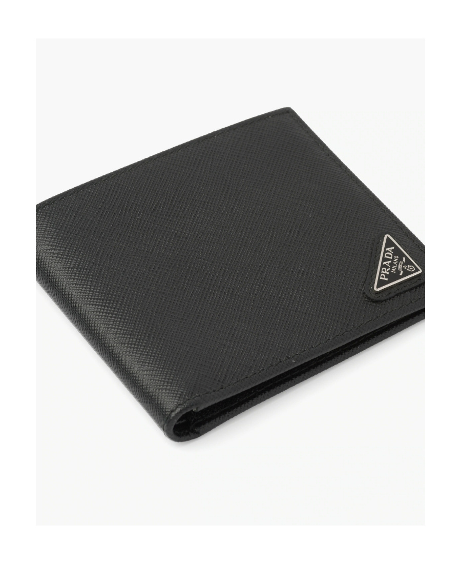 Prada Men Portafoglio Bi-fold Con Portamonete In Pelle Saffiano In Black