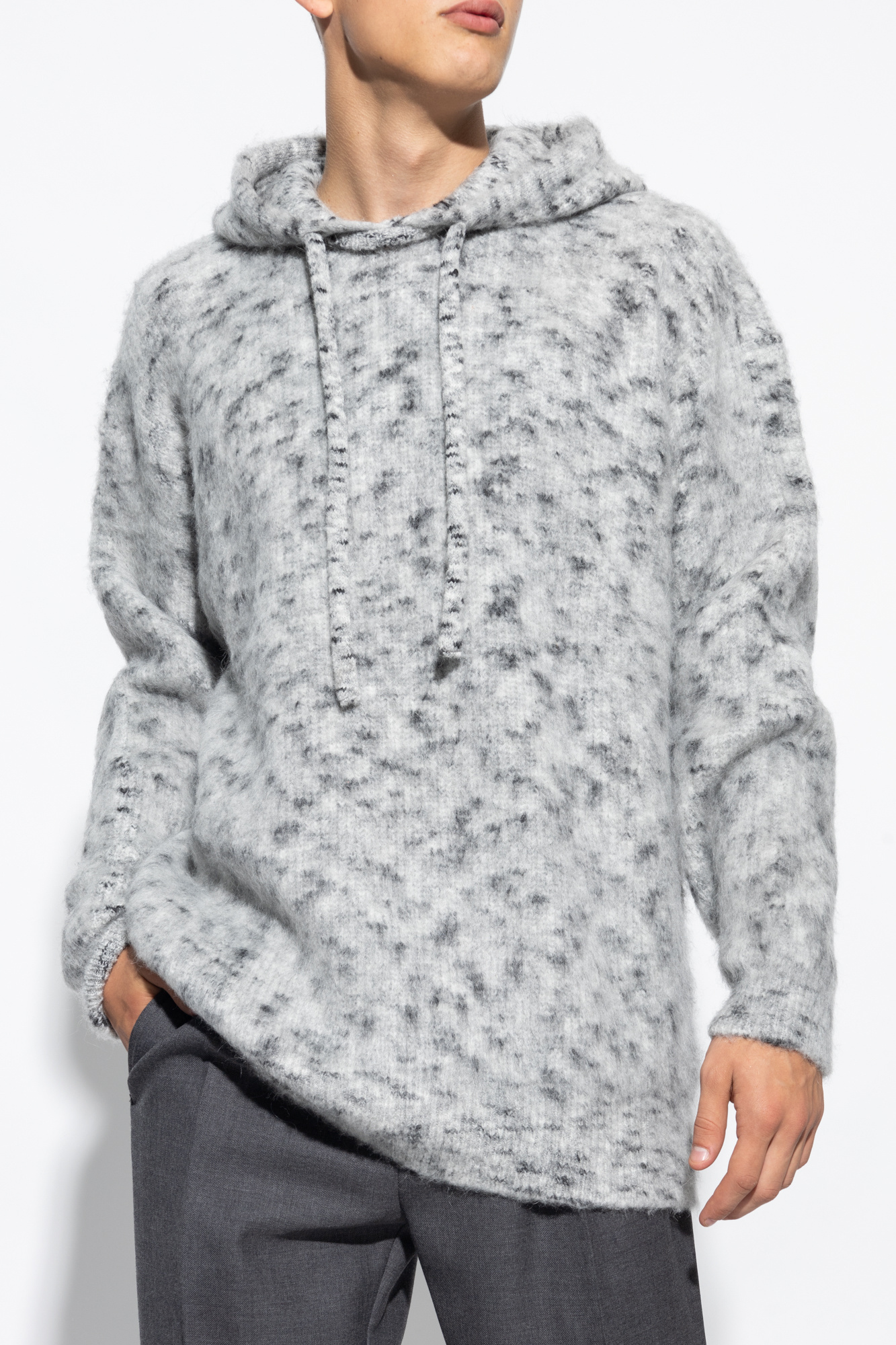 Isabel Marant Knitted Drawstring Hoodie In Gray