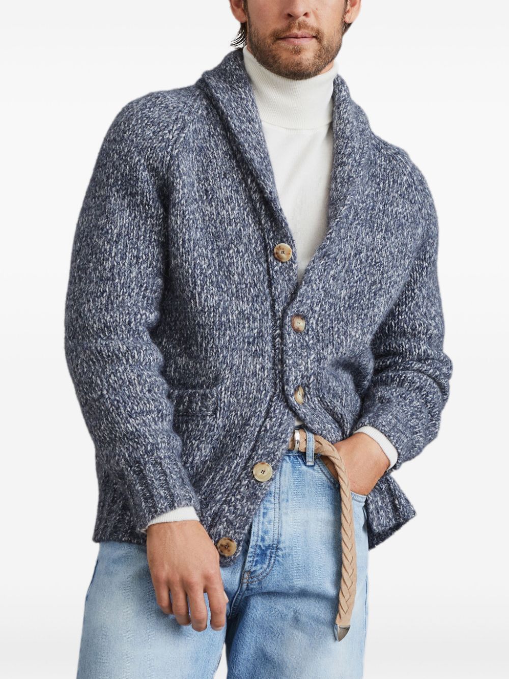 Brunello Cucinelli V-necked Cardigan Wool Shawl Lapels In Gray