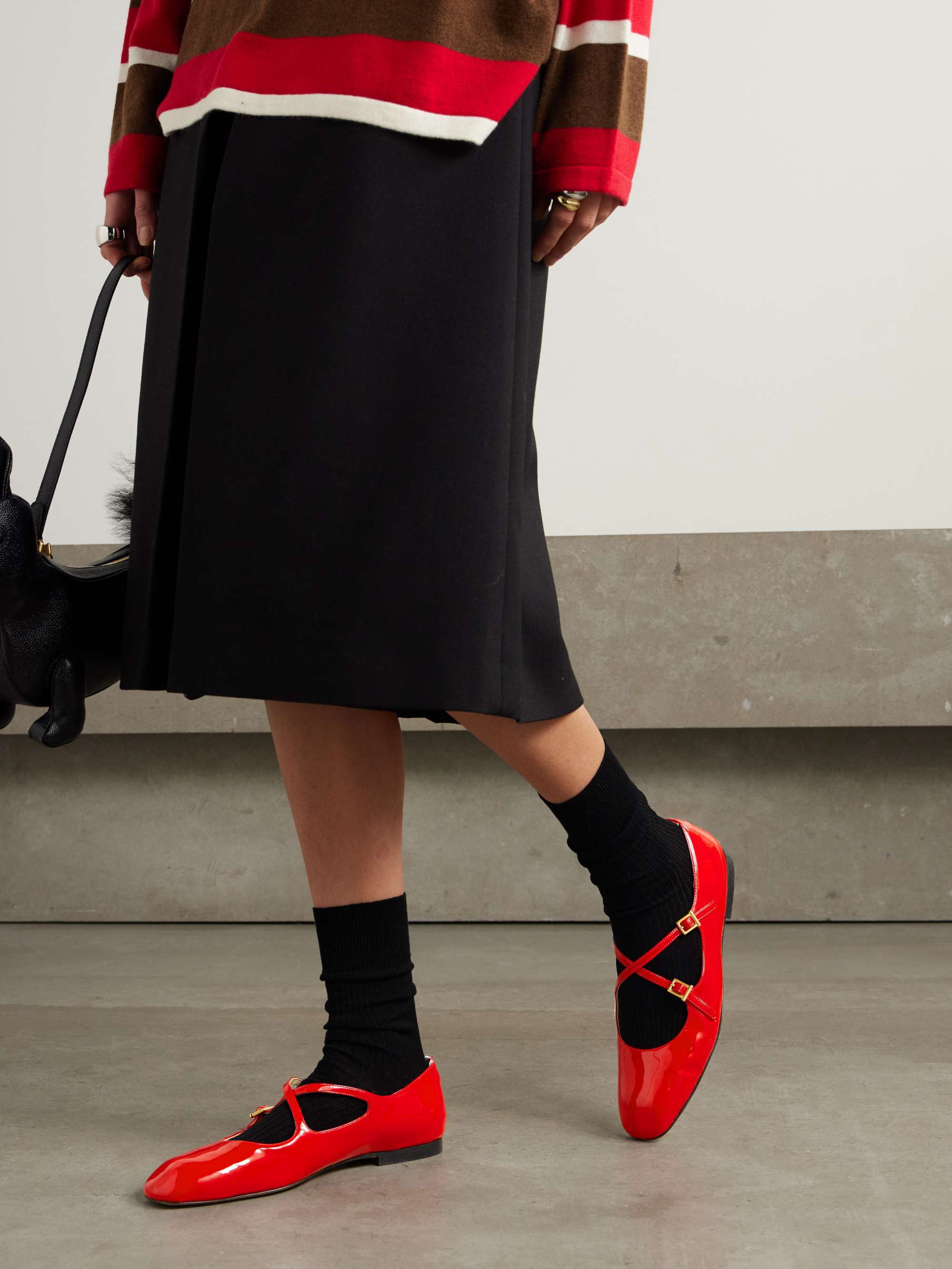 Thom Browne Grosgrain-trimmed Patent-leather Ballet Flats In Red