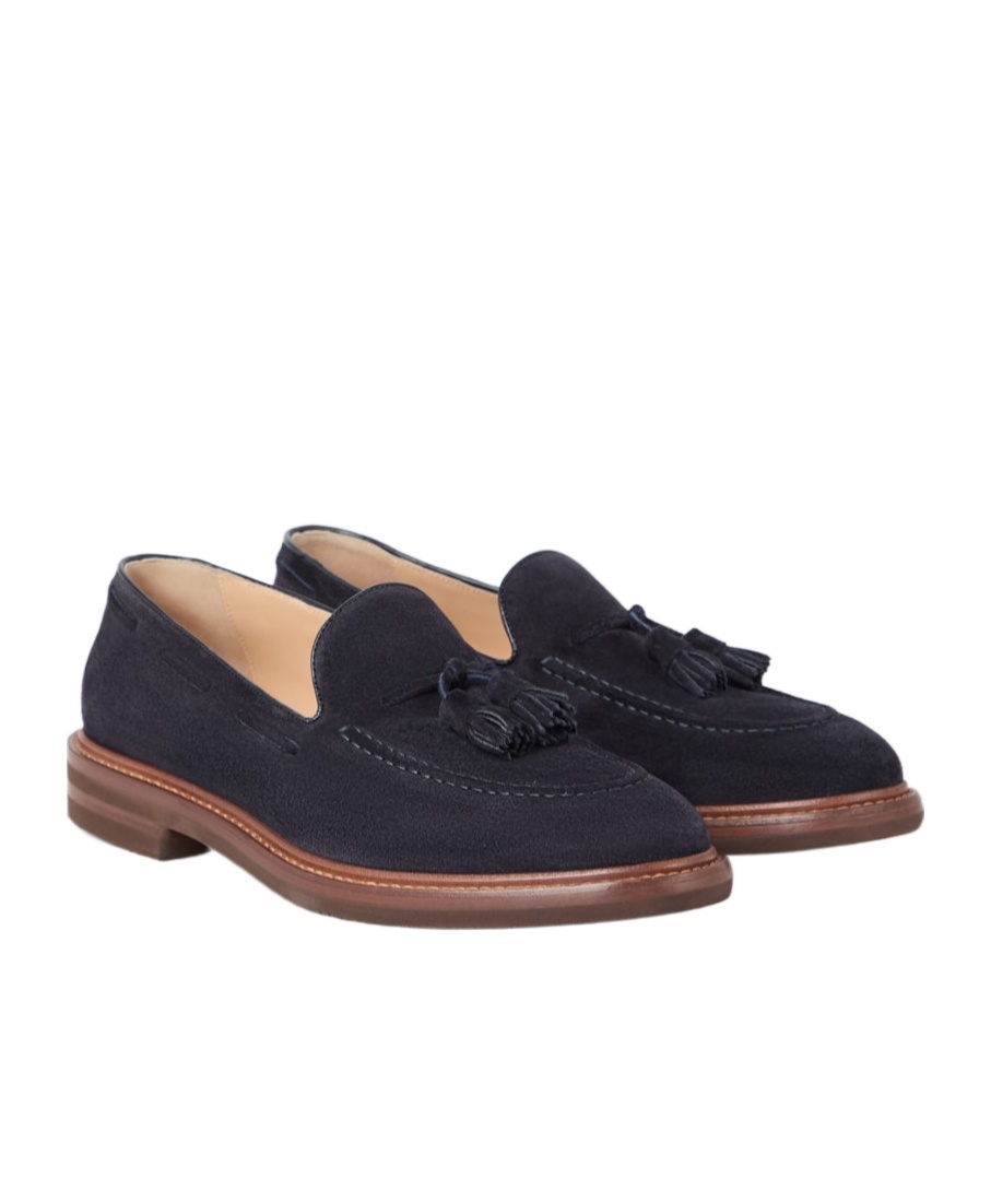 Brunello Cucinelli Leather-trimmed Tasselled Suede Loafers In Black