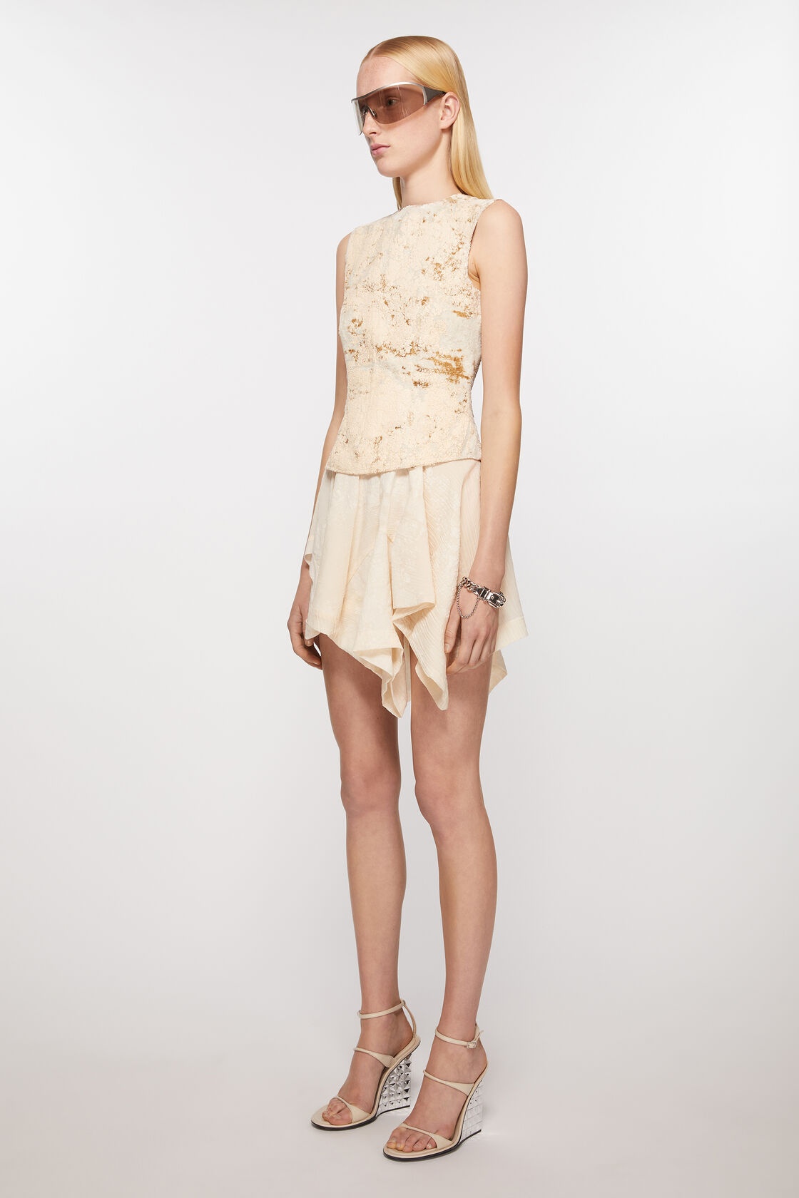Acne Studios Printed Cotton-blend Minidress In Nude