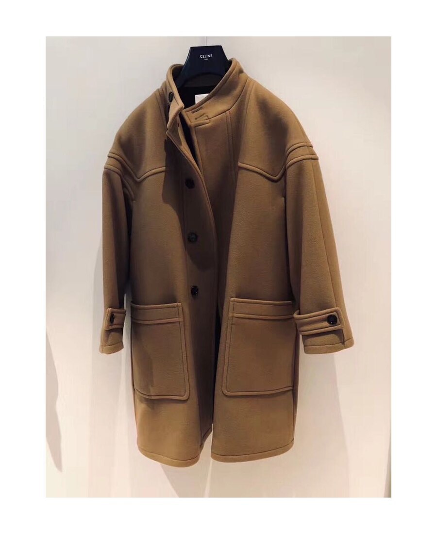 Celine Oversized High-neck Coat In Camel