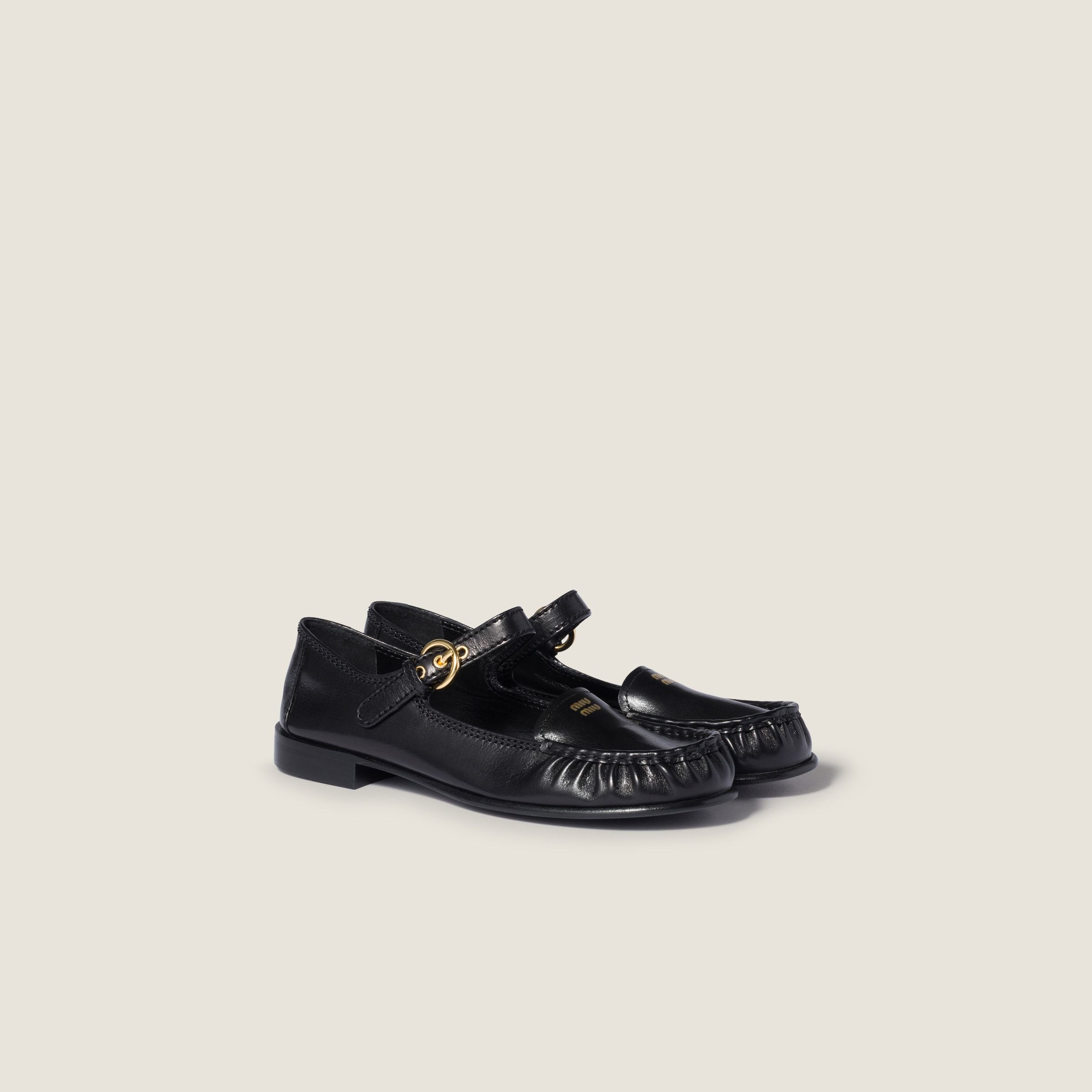 Miu Miu Leather Loafers With Strap In Black