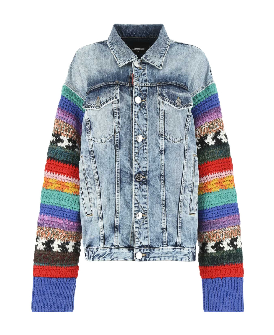 Dsquared2 Knitted-sleeved Panelled Denim Jacket In Blue
