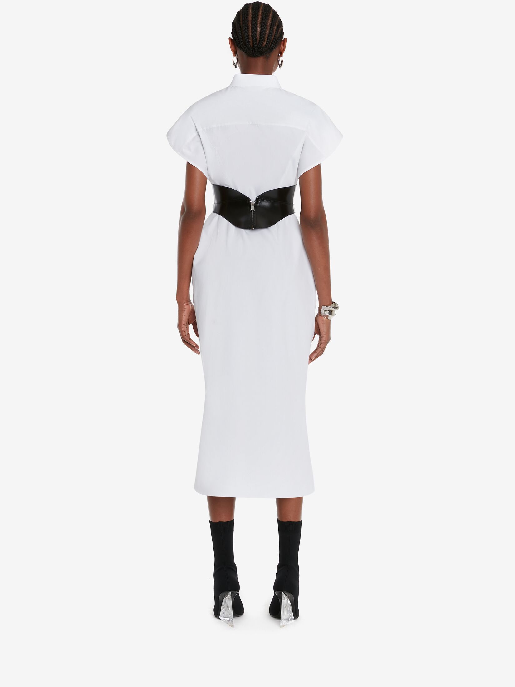 Alexander Mcqueen Collared Short-sleeved Midi Dress In White
