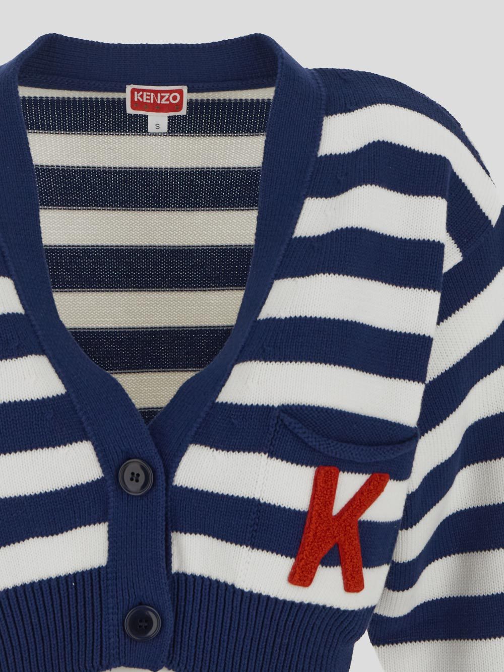 Kenzo Nautical Stripes Cropped Cardigan In Blue