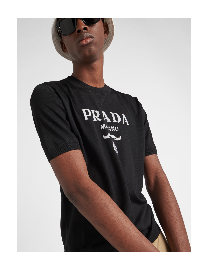 Prada Logo Intarsia Wool Sweater In Black