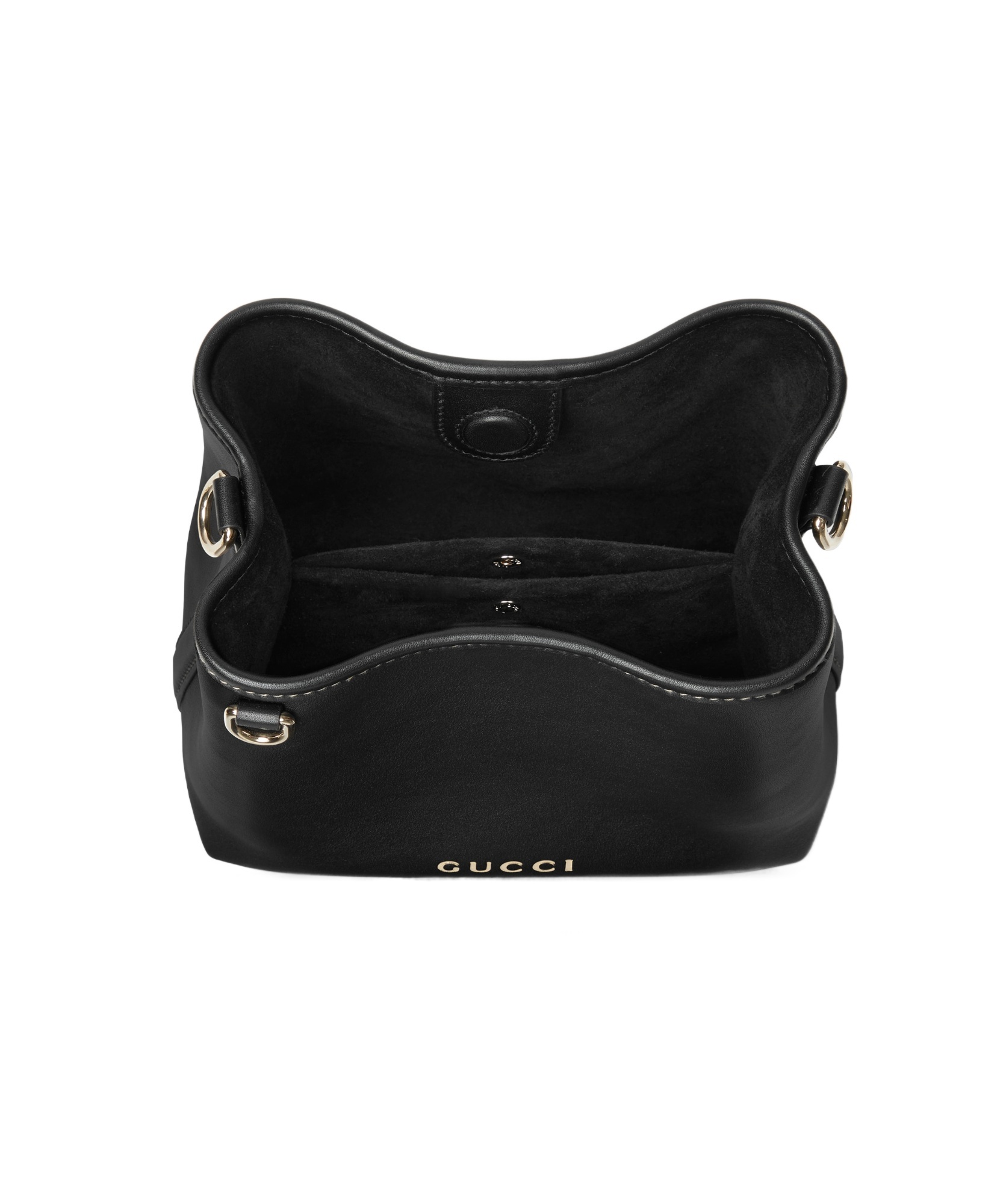 Gucci Gg Emblem Leather Bucket Bag With Frontal Logo In Black