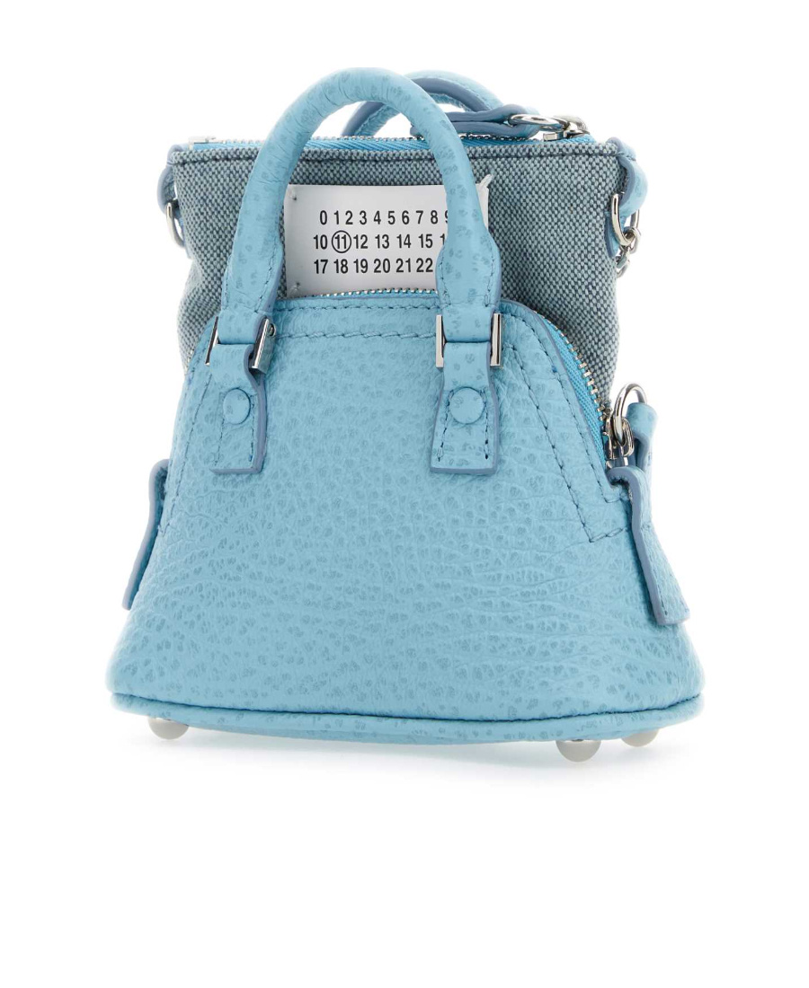Maison Margiela Light Blue Leather And Fabric 5ac Classique Baby Handbag In Blue
