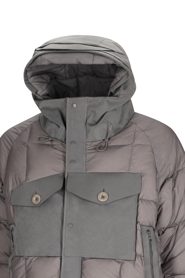 Ten C Quilted Panelled Puffer Jacket In Gray
