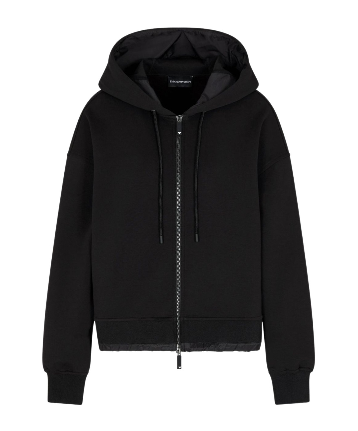 Emporio Armani Long Sleeve Hooded Drop Shoulder Two-way Zip Jacket In Black
