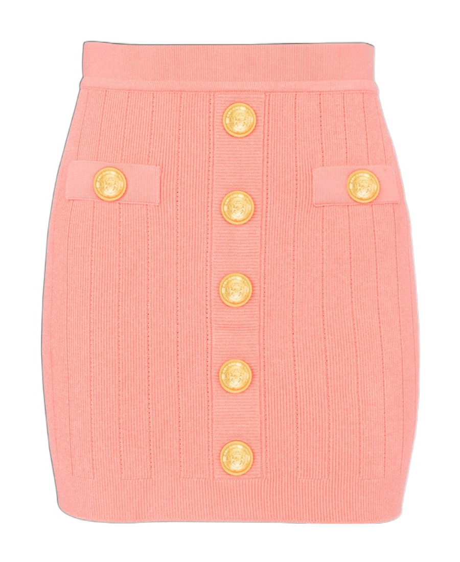 Balmain Logo Button Knit Skirt In Pink