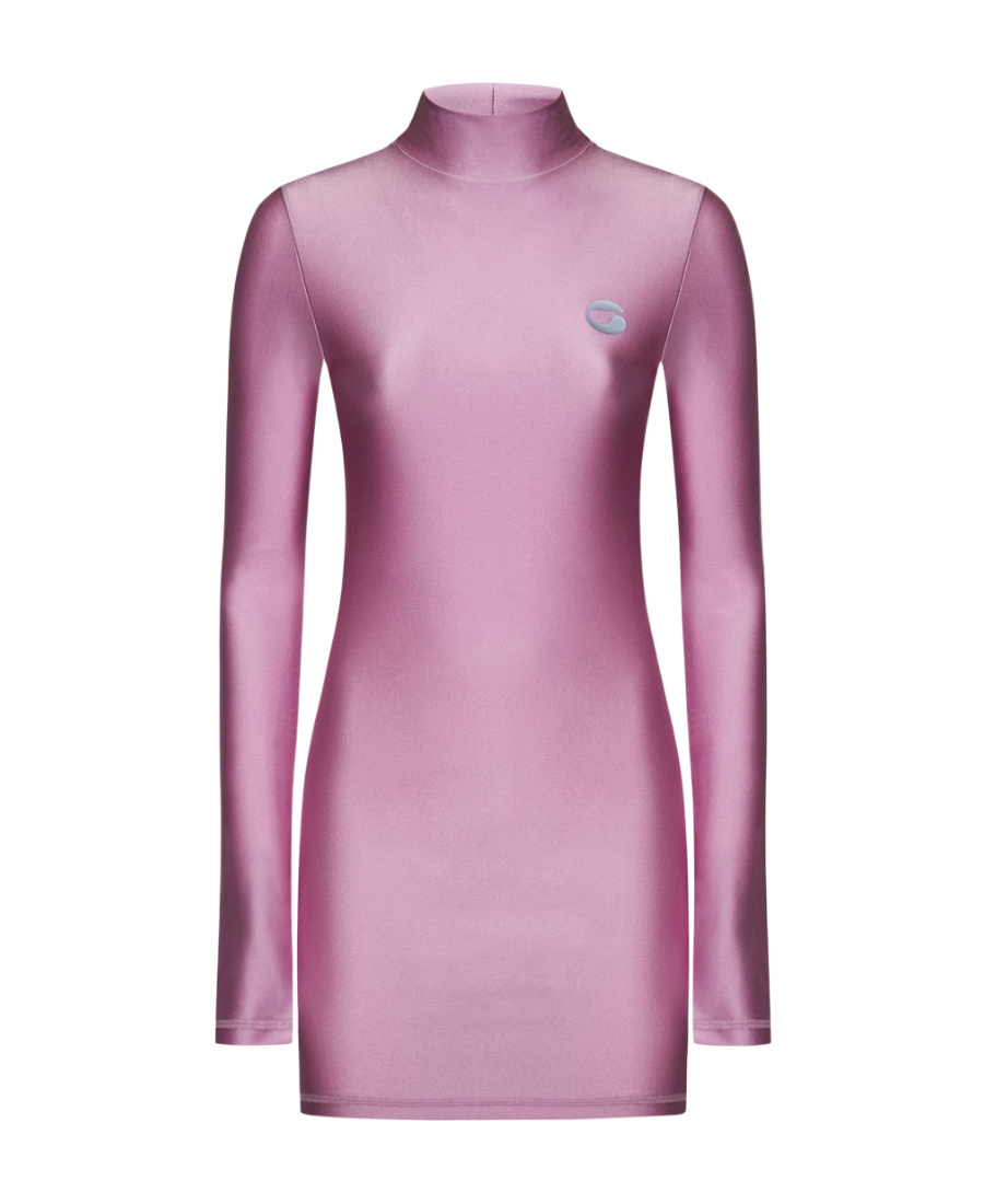 Coperni Half-high Collar Long-sleeved Dress In Pink