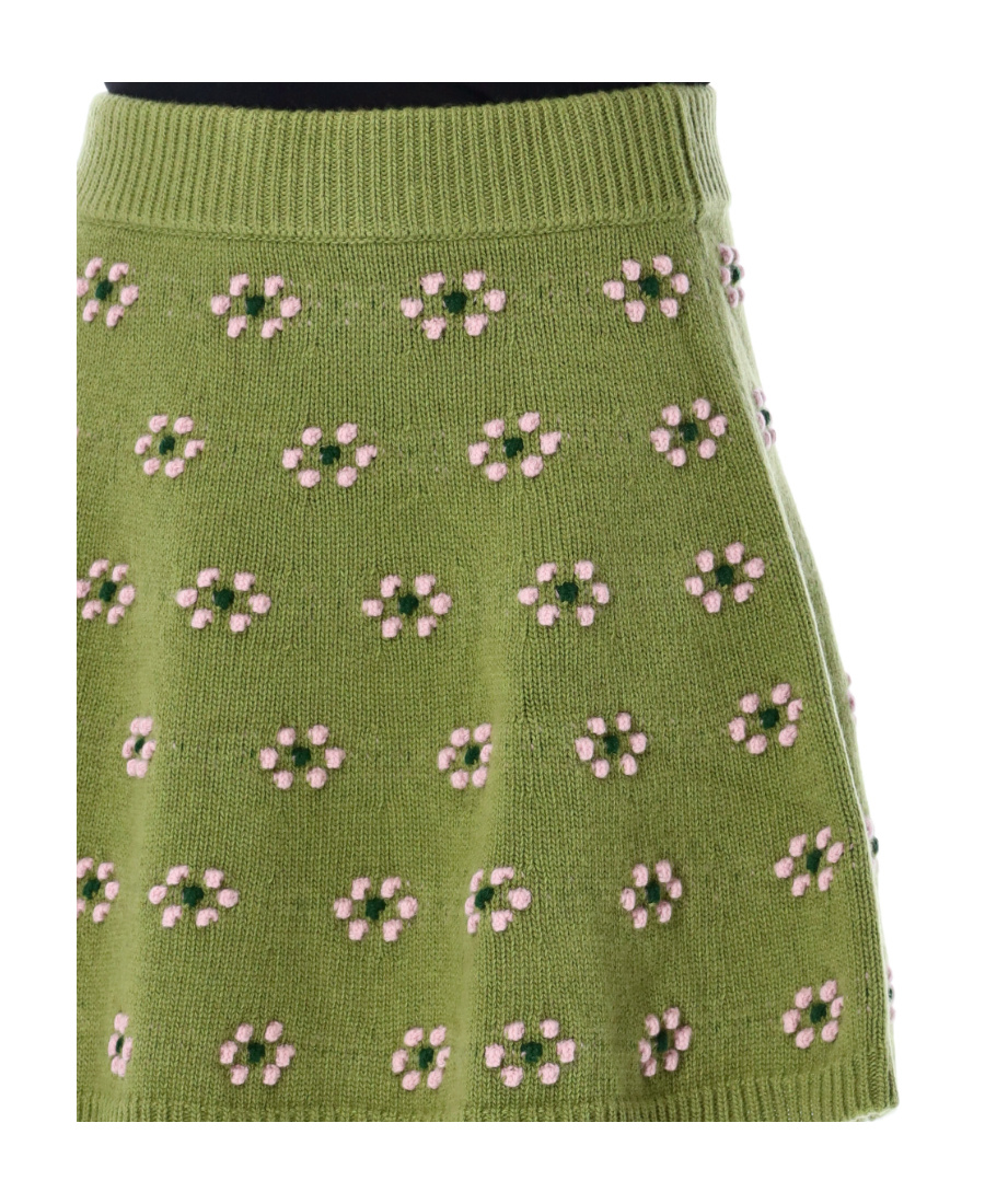 Kenzo Wool Floral Motif Mini Skirt In Green