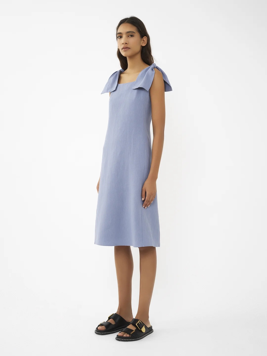 Chloé Linen Canvas Dress With Tie Straps In Blue