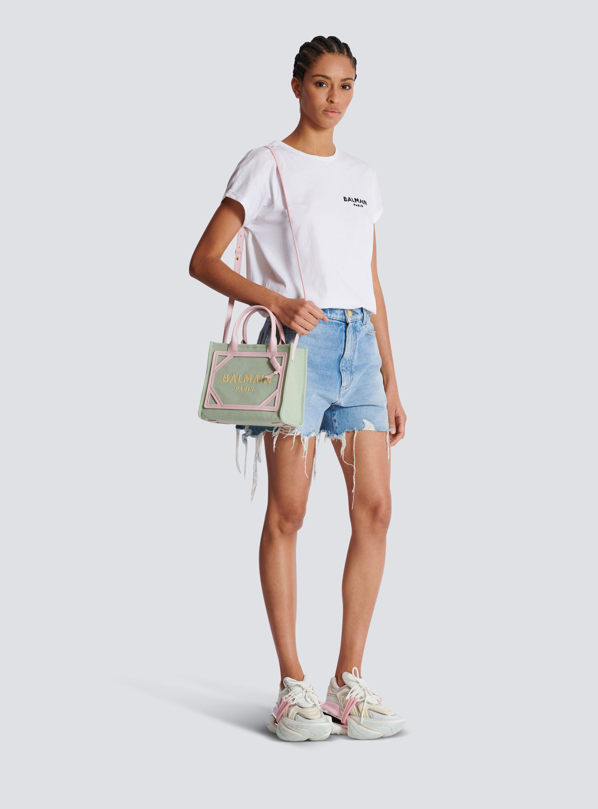 Balmain Small B-army Canvas Tote Bag In Green