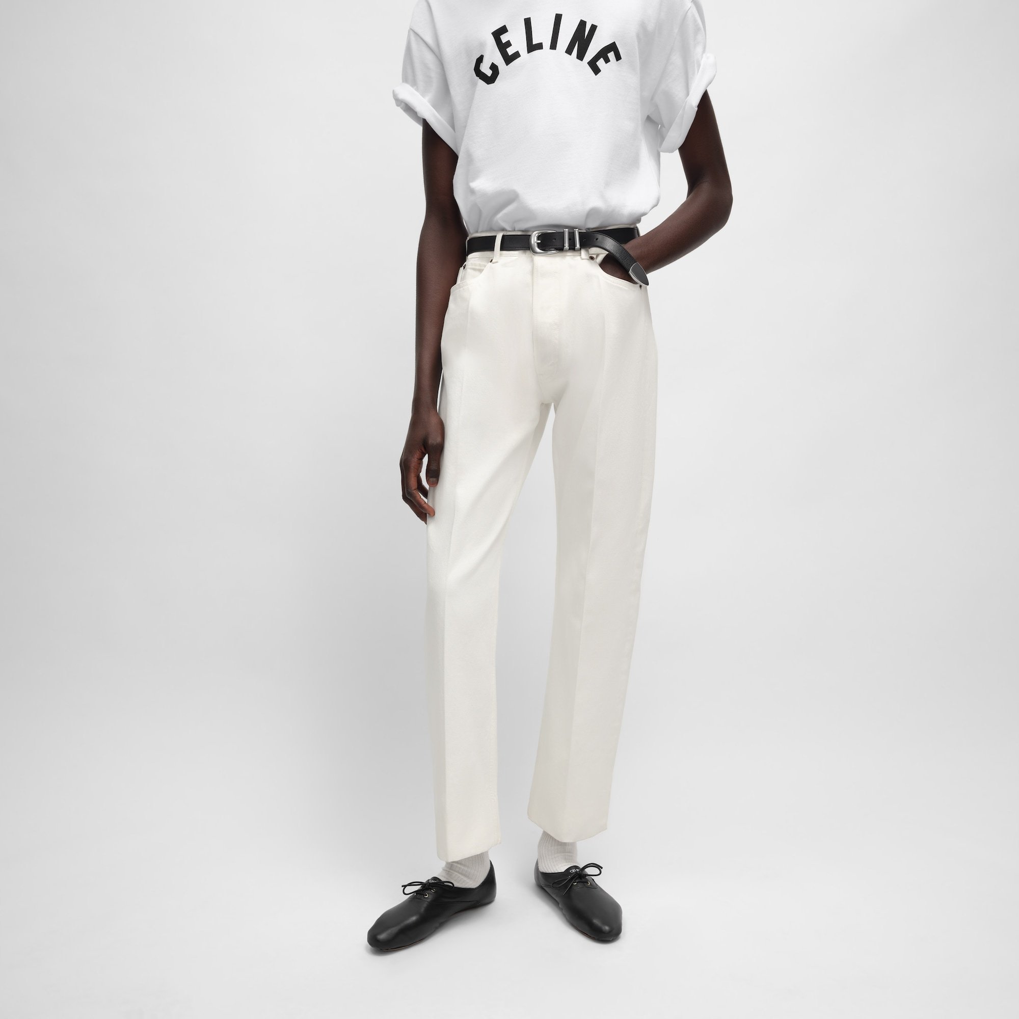 Celine Boyfriend Jeans 001 In Cotton Denim In White