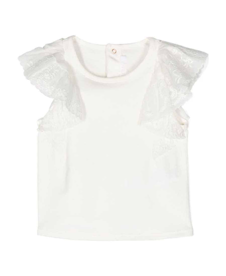 Chloé Kids Crewneck Flutter-sleeved T-shirt In White