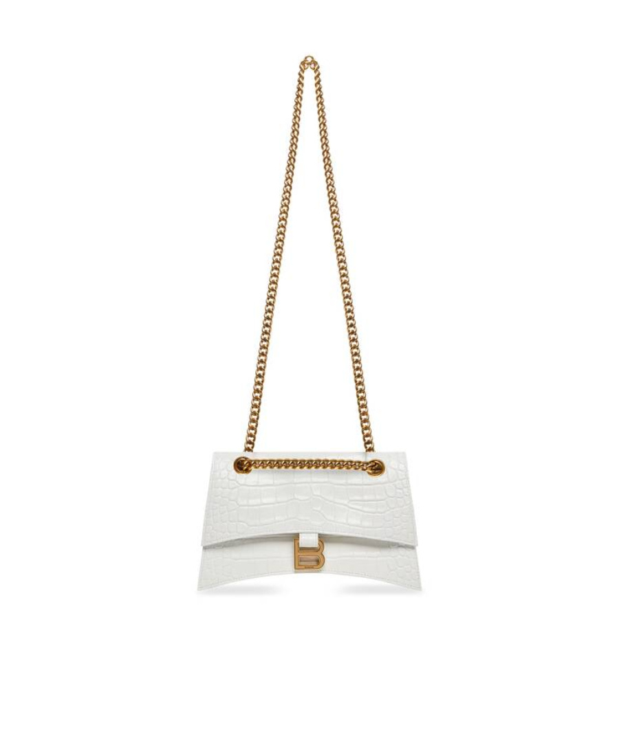 Balenciaga Crush Crocodile-embossed Crossbody Bag In White