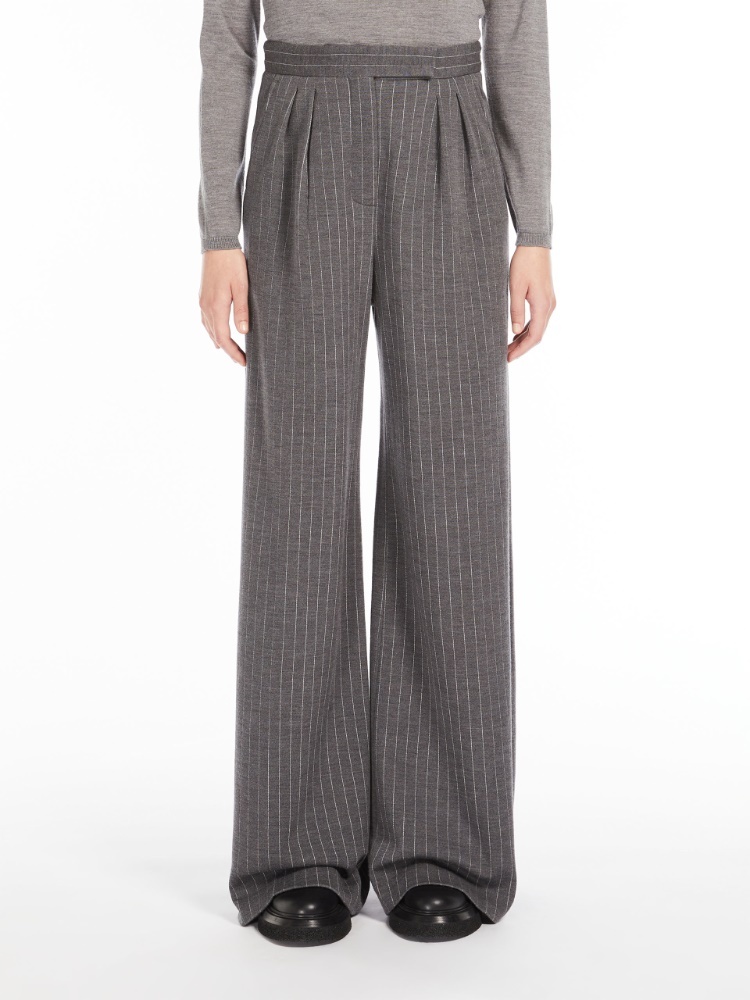 Max Mara First Shearing Wool Striped Casual Pants In Gray