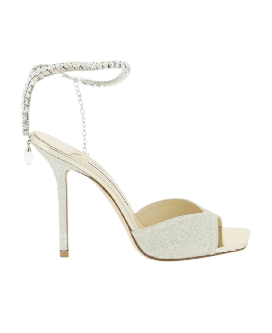 Jimmy Choo Saeda 100 Crystal-embellished Glitter Sandals In White