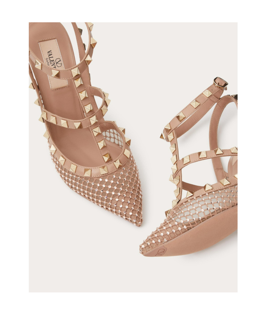 Valentino Garavani Rockstud Mesh Pump With Crystals And Straps 100mm Woman Rose Cannelle 40 In Nude