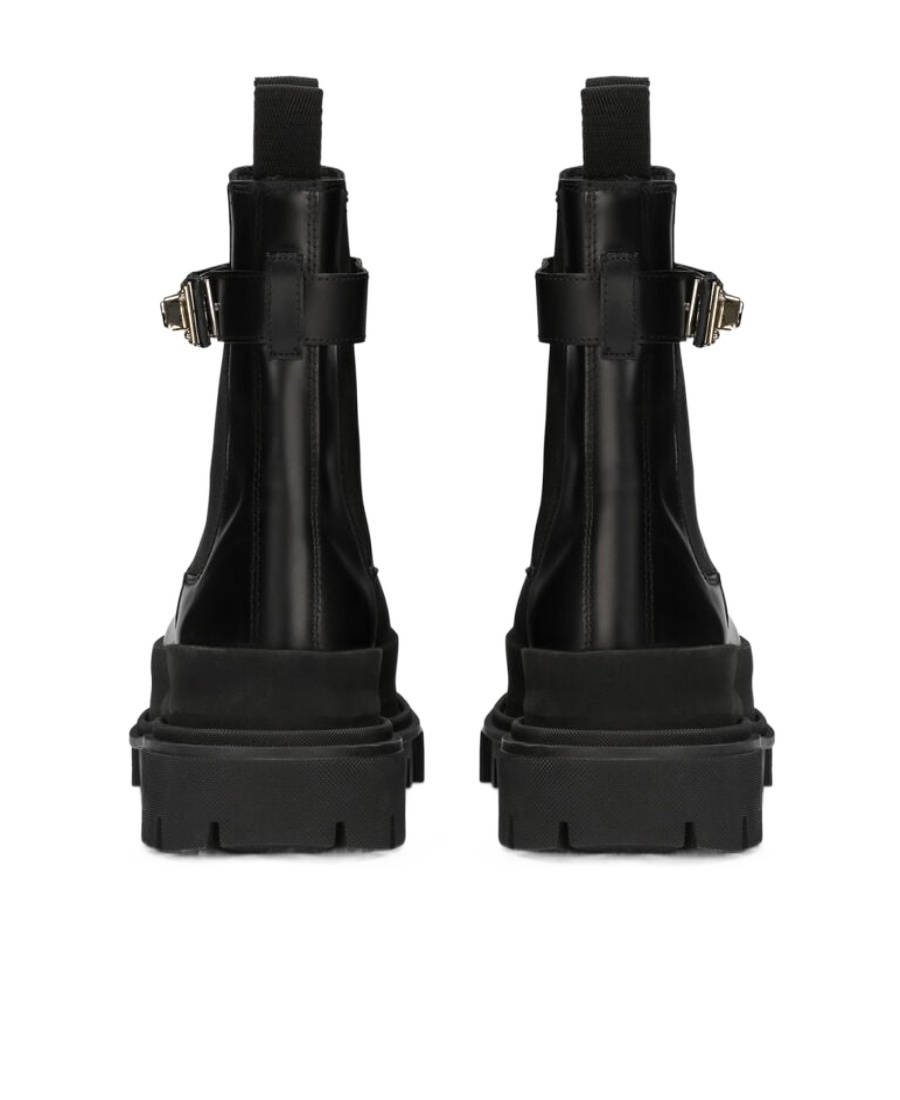 Dolce & Gabbana Calfskin Ankle Boots With Branded Strap In Black