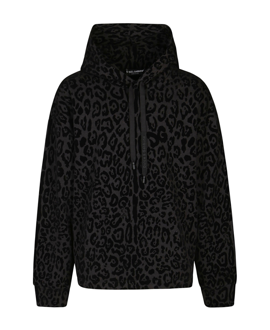 Dolce & Gabbana Leopard-print French Cotton-terry Hooded Zip-up Sweatshirt In Black